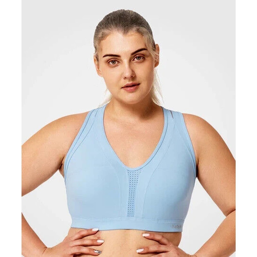✨2/$20 Yvette Power Cross Back Padded Sports Bra Light Blue Size Medium 6 H14336 - Picture 1 of 16